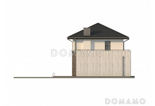 Проект обновлённого двухэтажного дома из газобетона с гаражом и большой террасой на втором этаже / Фасад 2