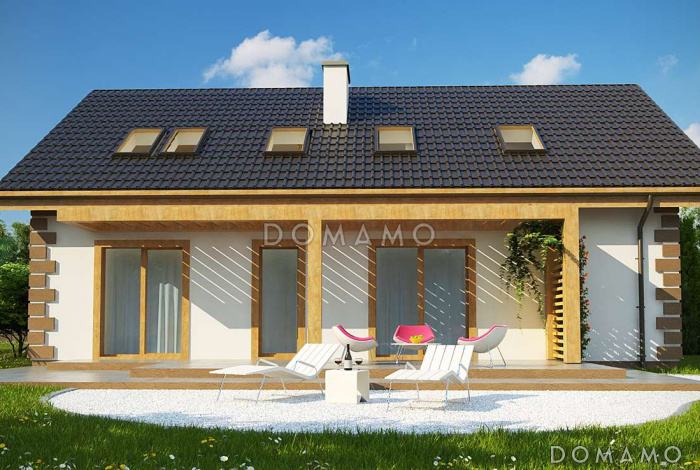 Проект одноэтажного мансардного дома из кирпича классической формы и планировки, с пятью комнатами