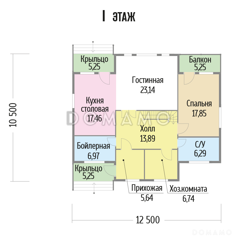 Проект каркасного дома со вторым светом с тремя спальнями / План 1 этажа