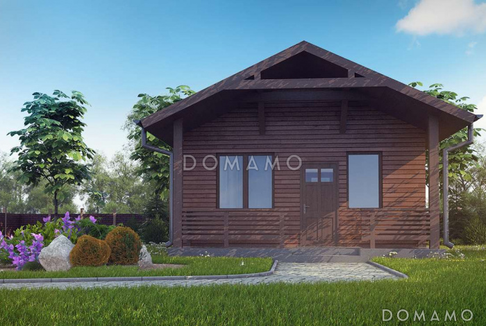 Проект компактной бани из газобетона с комнатой отдыха и крытой террасой