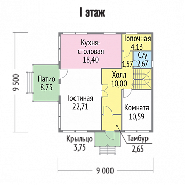 Проект  дома из клееного бруса с небольшим патио / План 1 этажа