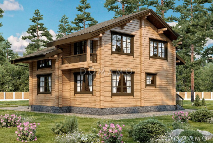 Проект дома из клееного бруса со вторым светом и тремя спальнями на втором этаже