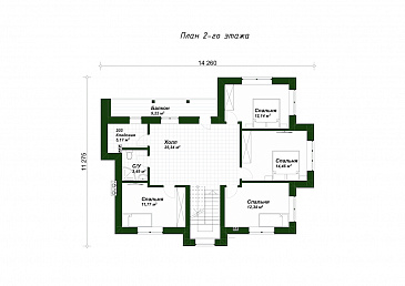Проект дома со спа-зоной, 5 спальнями и просторным холлом на втором этаже / План 2 этажа