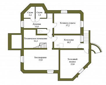 Проект трёхэтажного коттеджа с подвалом и зимним садом / План цокольного этажа