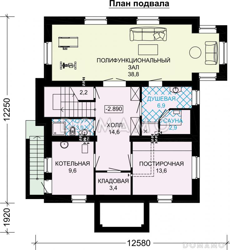 Проект кирпичного дома с подвалом / План цокольного этажа
