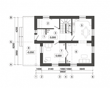 Проект загородного дома для семейного отдыха / План 1 этажа