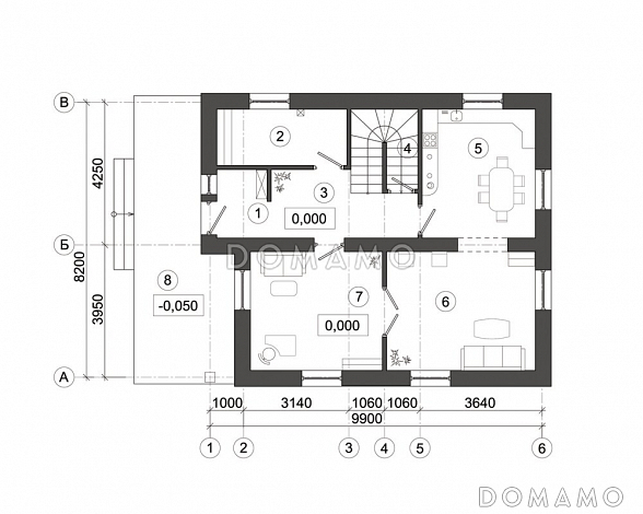 Проект загородного дома для семейного отдыха / План 1 этажа