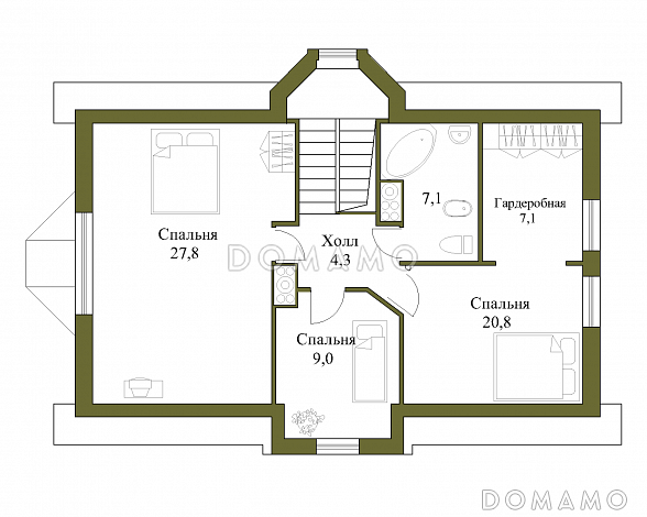 Проект коттеджа с бассейном и гаражом / План мансардного этажа