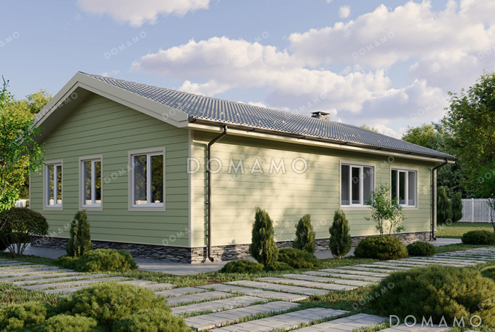 Проект простого дома с тремя спальнями, котельной и кухней-гостиной