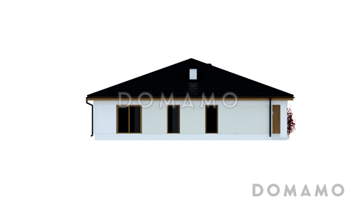 Проект квадратного одноэтажного дома из кирпича с четырьмя комнатами и гаражом для большой семьи / Фасад 3