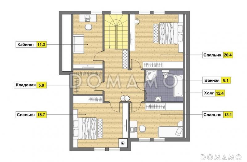 Проект каркасного дома с ванной комнатой на втором этаже / План мансардного этажа