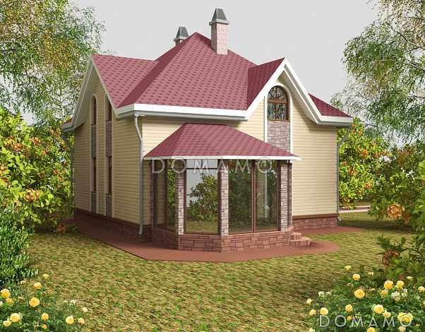 Проект необычного дома с крыльцом на углу