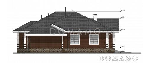 Проект одноэтажного дома с гаражом и отдельно стоящей баней S-257 / Фасад 4