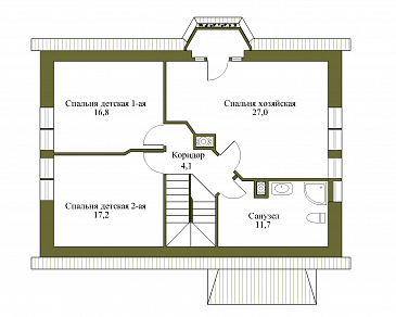 Проект дома по технологии ЛСТК с мансардой в европейском стиле / План мансардного этажа