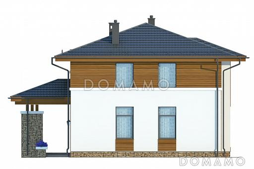 Проект белого коттеджа с панорамным окном гостиной / Фасад 3