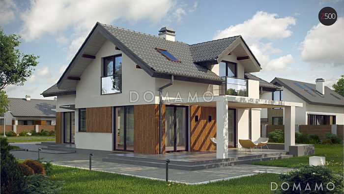 Проект мансардного дома из кирпича с дополнительным помещением для коммерческого использования