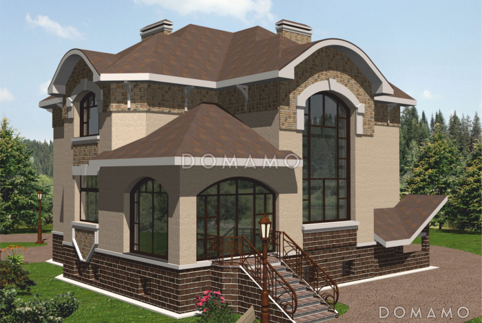 Проект дома из кирпича с гаражом и биллиардной