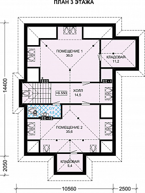Проект дома из газобетона с просторным балконом на втором этаже / План мансардного этажа