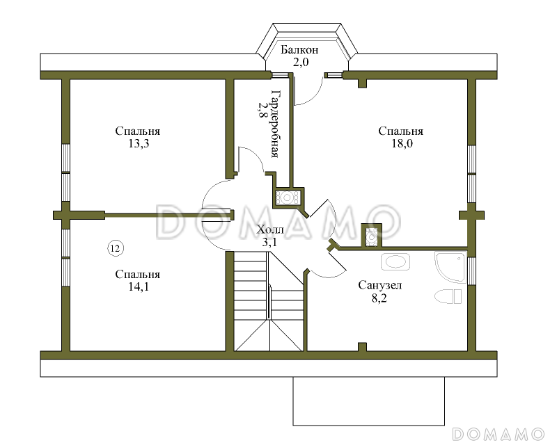 Проект традиционного усадебного дома из бревен / План мансардного этажа