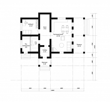 Проект современного дома из клееного бруса с просторным балконом на втором этаже / План 1 этажа
