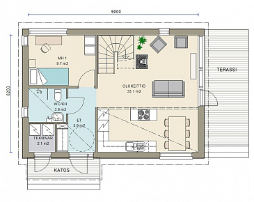 Проект двухэтажного каркасного дома c сауной на втором этаже / План 1 этажа