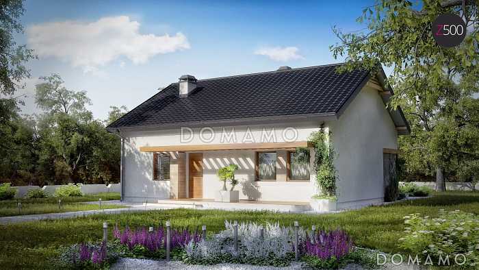 Проект компактного одноэтажного дома из кирпича с двумя спальнями и с возможностью обустройства чердачного помещения