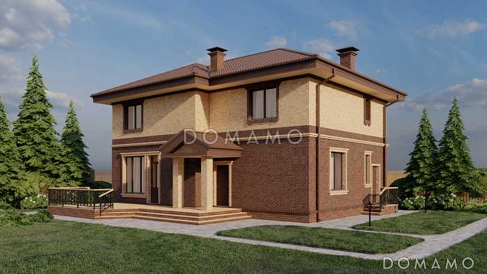 Проект двухэтажного дома с просторными террасой и кухней-столовой