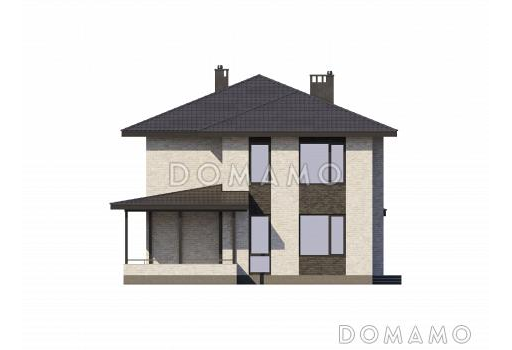 Проект двухэтажного дома с гаражом, террасой, 4 спальнями и кабинетом / Фасад 3