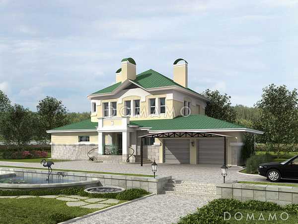 Проект большого дома с гаражом на две машины