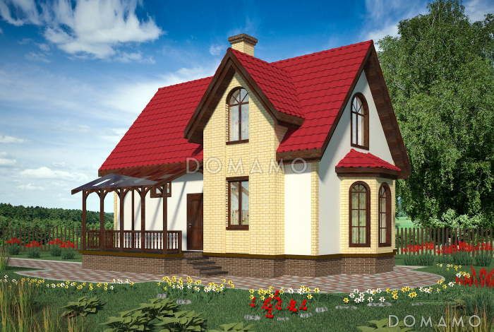 Проект уютного дома с мансардой и террасой