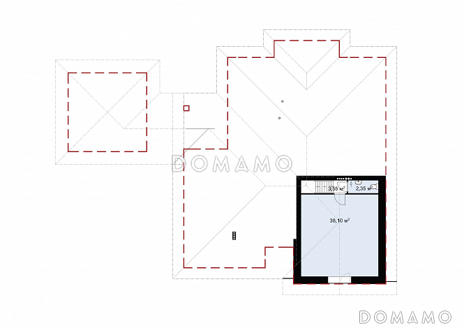 Проект одноэтажного дома с гаражом и отдельно стоящей баней S-257 / План мансардного этажа