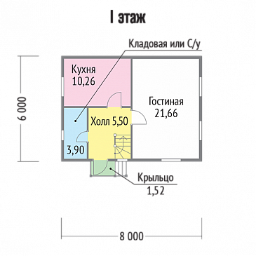 Проект дома из клееного бруса с двумя спальнями / План 1 этажа