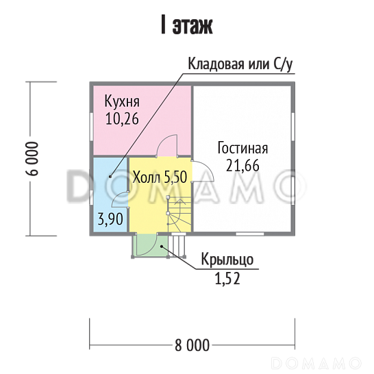 Проект дома из клееного бруса с двумя спальнями / План 1 этажа