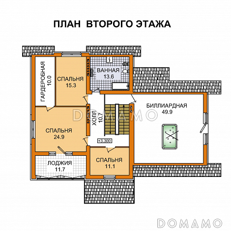 Проект дома из пеноблоков с гаражом и бассейном расположенные на цокольном этаже / План мансардного этажа