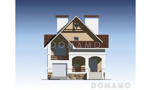 Проект дома из кирпича с мансардой и гаражом / Фасад 2