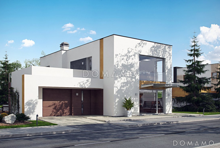 Проект двухэтажного дома из газобетона с тремя спальнями, гаражом и коммерческим помещением с отдельным входом