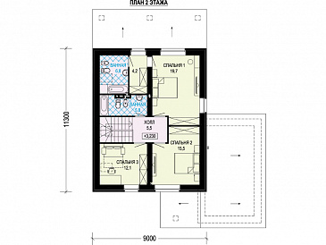 Проект дома с верандой, гаражом, хозяйской спальней / План мансардного этажа