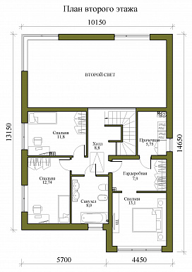 Проект двухэтажного дома в стиле хай-тек с мастерской-гаражом, очень просторной террасой и вторым светом / План 2 этажа