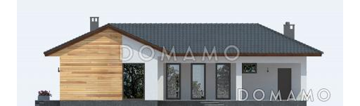 Проект одноэтажного дома из СИП панелей с двумя спальными комнатами и небольшой сауной / Фасад 1