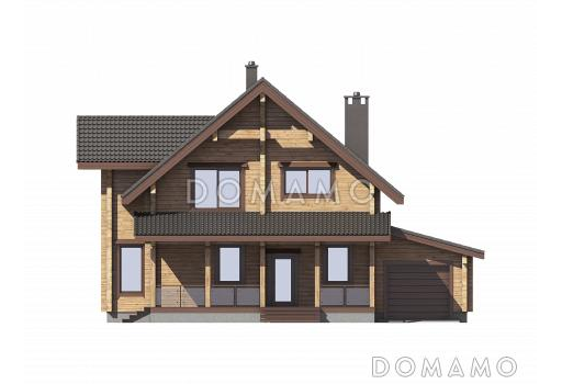 Проект деревянного мансардного дома с гаражом на 2 автомобиля / Фасад 1