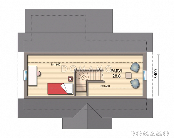Проект каркасной сауны с верандой / План мансардного этажа