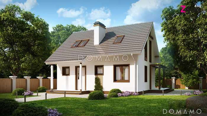 Проект компактного одноэтажного мансардного дома из кирпича с кабинетом на первом этаже и тремя спальнями на мансарде