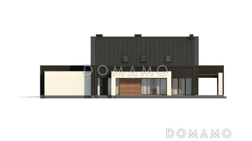 Проект удобного современного одноэтажного мансардного дома из кирпича с гаражом и тремя спальнями на мансарде / Фасад 4