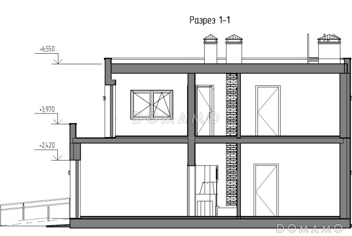 Проект двухэтажного дома с плоской крышей, изолированной кухней-столовой, гостиной с выходом на террасу, гостевой комнатой