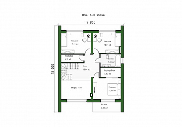 Проект двухэтажного дома в стиле барнхаус с 4 спальнями, вторым светом, крытой террасой и автонавесом / План 2 этажа