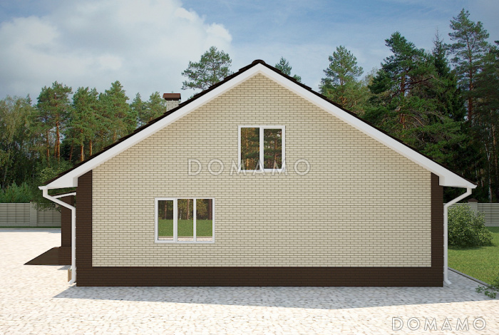 Проект дома с крытым крыльцом, изолированной кухней, тремя спальнями и санузлом с окном