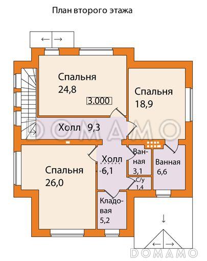 Проект дома из пенобетона с оптимальным набором помещений / План 2 этажа