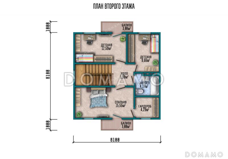 Проект коттеджа в стиле шале с 4 спальнями и нестандартными фасадами / План мансардного этажа
