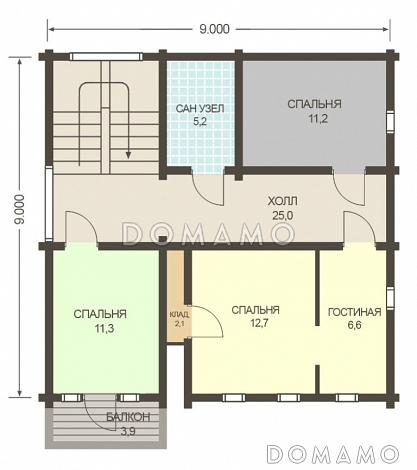 Проект двухэтажного дома из клееного бруса с изолированной кухней-столовой / План мансардного этажа