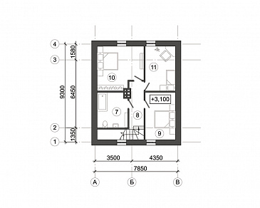Проект современного дома c французскими балконами / План мансардного этажа